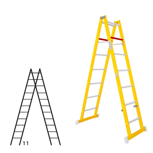 [046318] Escalera de fibra de vidrio con acceso por dos lados con 2 x 11 peldaños - Dim.: 400 x 3220h mm - amarillo