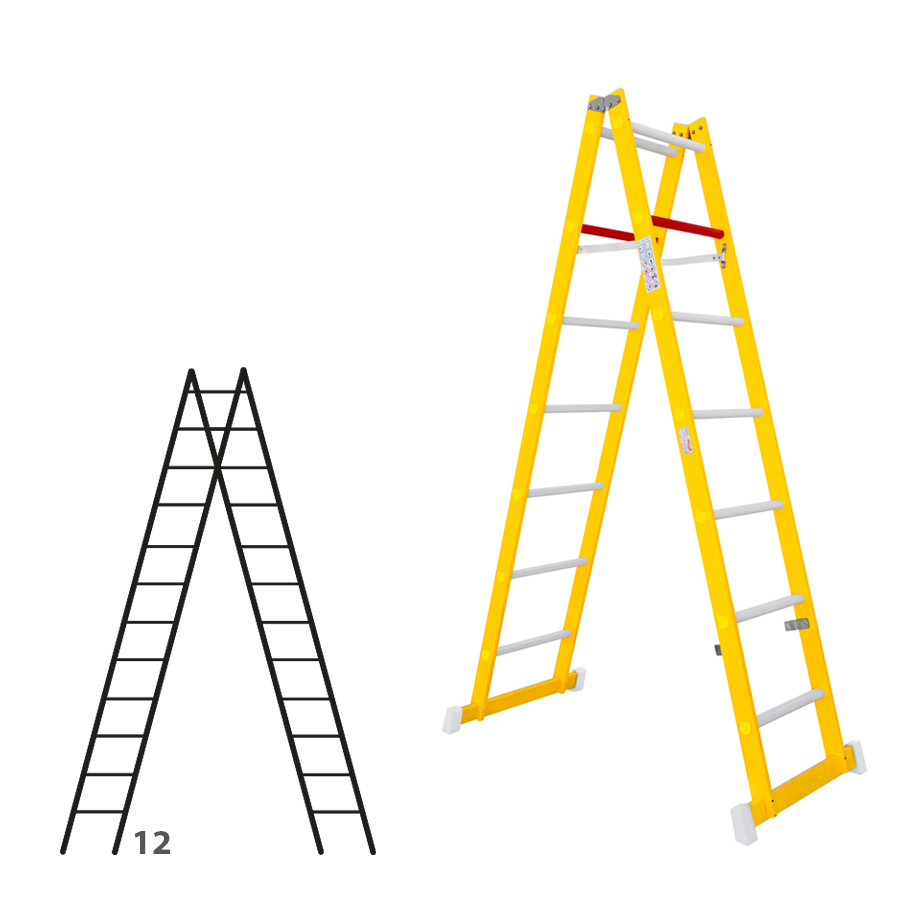 [046319] Escalera de fibra de vidrio con acceso por dos lados con 2 x 12 peldaños - Dim.: 400 x 3500h mm - amarillo