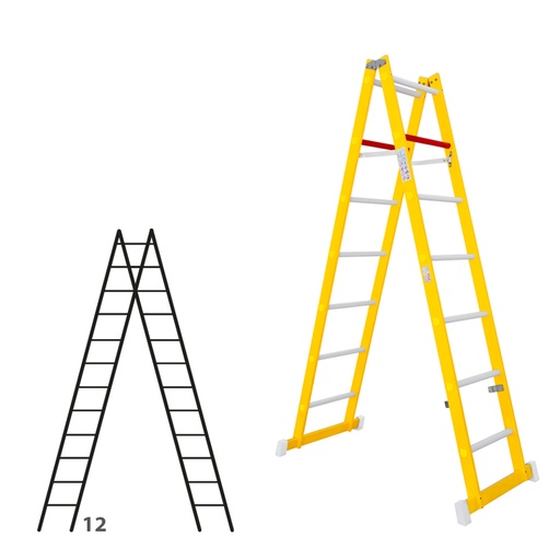 [046319] Escalera de fibra de vidrio con acceso por dos lados con 2 x 12 peldaños - Dim.: 400 x 3500h mm - amarillo
