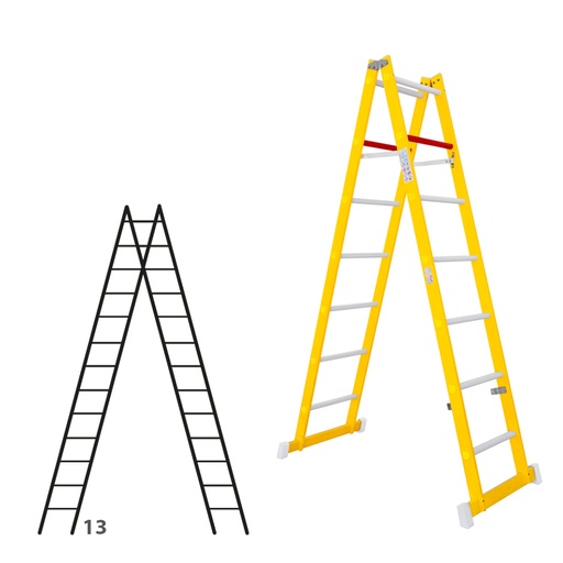 [046320] Escalera de fibra de vidrio con acceso por dos lados con 2 x 13 peldaños - Dim.: 400 x 3780h mm - amarillo