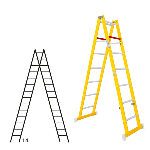 [046321] Escalera de fibra de vidrio con acceso por dos lados con 2 x 14 peldaños - Dim.: 400 x 4060h mm - amarillo