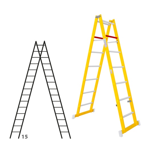 [046322] Escalera de fibra de vidrio con acceso por dos lados con 2 x 15 peldaños - Dim.: 400 x 4340h mm - amarillo