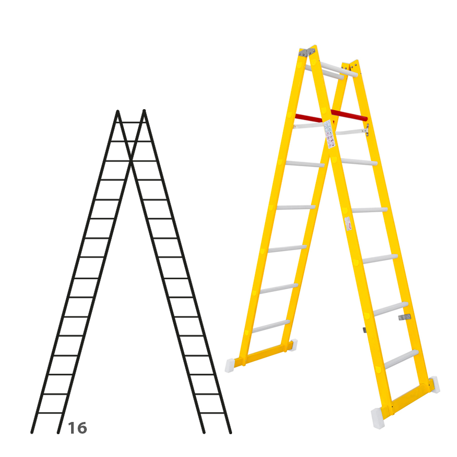 [046323] Escalera de fibra de vidrio con acceso por dos lados con 2 x 16 peldaños - Dim.: 400 x 4620h mm - amarillo