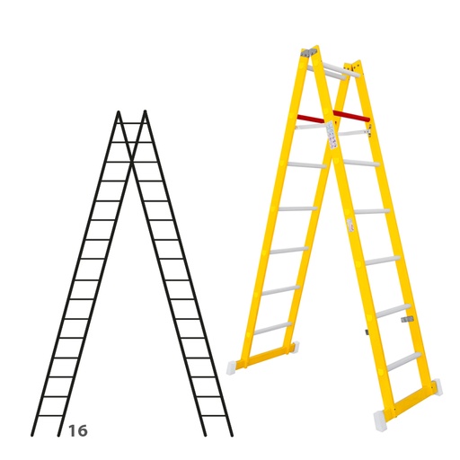 [046323] Escalera de fibra de vidrio con acceso por dos lados con 2 x 16 peldaños - Dim.: 400 x 4620h mm - amarillo