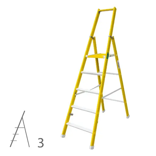 [046328] Escalera de fibra de vidrio de 3 escalones, plegable y con plataforma - Dim.: 525 x 1630h mm - amarillo