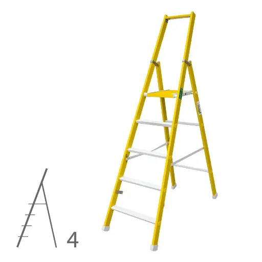 [046329] Escalera de fibra de vidrio de 4 escalones, plegable y con plataforma - Dim.: 559 x 1910h mm - amarillo