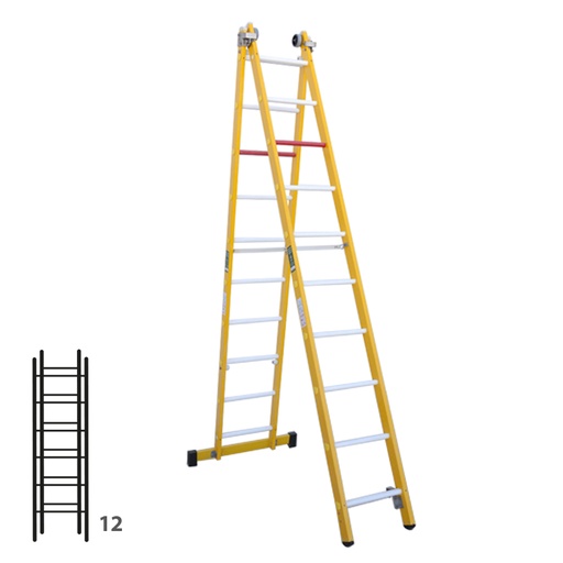[046353] Escalera de fibra de vidrio transformable dos tramos plegable con 2 x 6 peldaños - Dim.: 438 x 3000h mm - amarillo