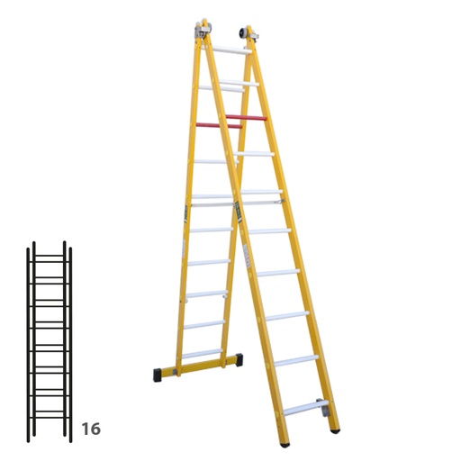[046355] Escalera de fibra de vidrio transformable dos tramos plegable con 2 x 8 peldaños - Dim.: 438 x 4120h mm - amarillo