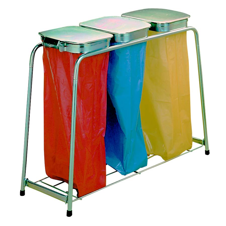 [046372] Soporte metálico con tapa para bolsas de basura (3 x 80 lts) - Dim.: 920x400x802h mm - acero cincado