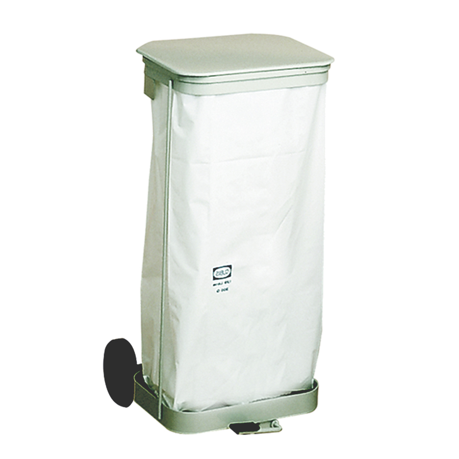 [046418] Soporte metálico con tapa para bolsas de basura (1 x 120 lts), ruedas y pedal - Dim.: 520x420x900h mm - Gris ral 7035