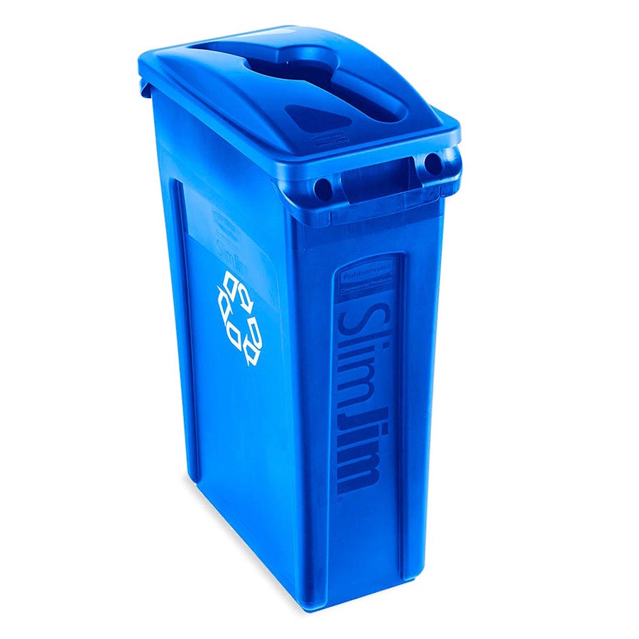 [046460] Contenedor plástico Slim Jim® de 87 lts. con tapa y serigrafía - Dim.: 558x279x762h mm - Azul