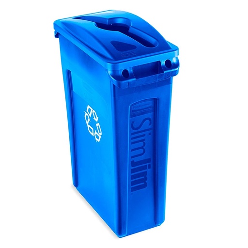 [046460] Contenedor plástico Slim Jim® de 87 lts. con tapa y serigrafía - Dim.: 558x279x762h mm - Azul
