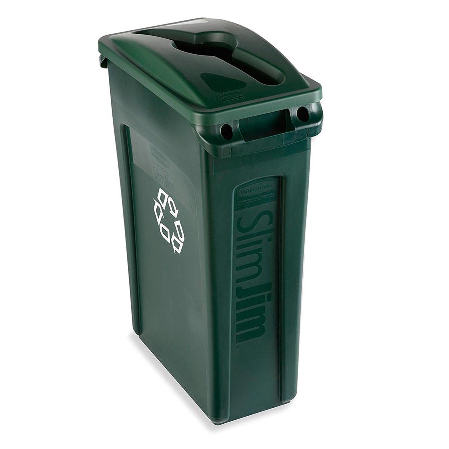 [046461] Contenedor plástico Slim Jim® de 87 lts. con tapa y serigrafía - Dim.: 558x279x762h mm - Verde
