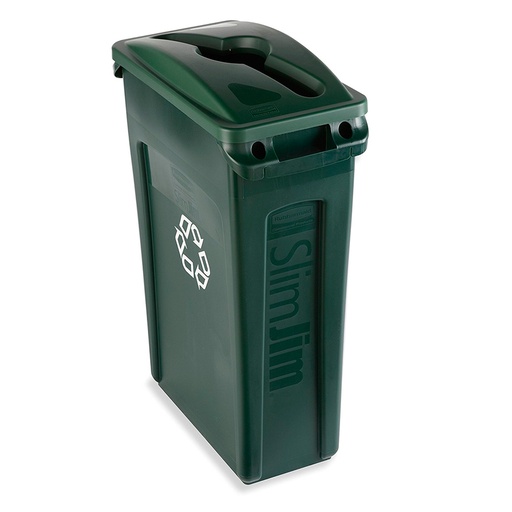 [046461] Contenedor plástico Slim Jim® de 87 lts. con tapa y serigrafía - Dim.: 558x279x762h mm - Verde