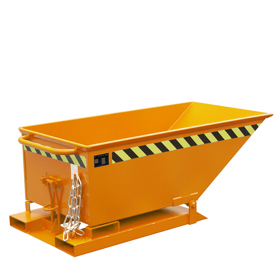 [046519] Contenedor basculante manual de baja altura con guías para carretilla - Capacidad 0,25 m³ - Dim.: 1320x670x535h mm - Naranja ral 2000