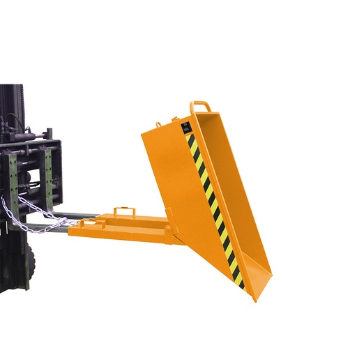 [046519] Contenedor basculante manual de baja altura con guías para carretilla - Capacidad 0,25 m³ - Dim.: 1320x670x535h mm - Naranja ral 2000