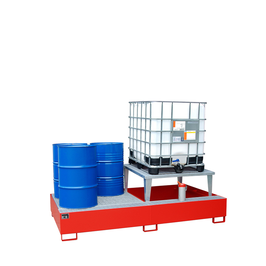 [046662] Cubeto de retención metálico con 1 soporte elevador y 1 rejilla - Cap.: 1000 lts. - Dim.: 2650x1460x863h mm - acero pintado