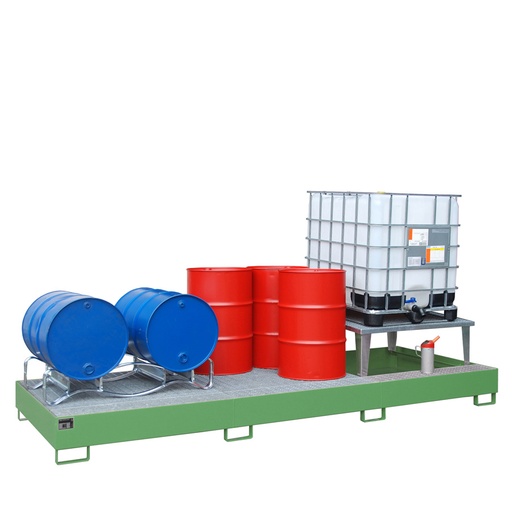 [046664] Cubeto de retención metálico con 1 soporte elevador y 2 rejillas - Cap.: 1000 lts. - Dim.: 3850x1460x780h mm - acero pintado