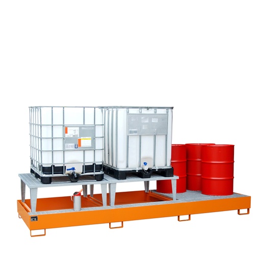 [046666] Cubeto de retención metálico con 2 soportes elevadores y 1 rejilla - Cap.: 1000 lts. - Dim.: 3850x1460x780h mm - acero pintado