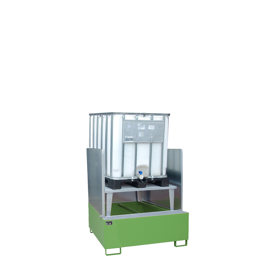 [046672] Cubeto de retención metálico con paredes y soporte elevador para trasvase - Cap.: 1000 lts. - Dim.: 1460x1460x1620h mm - acero pintado