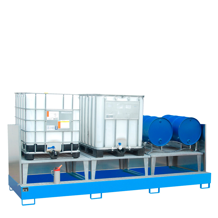 [046676] Cubeto de retención metálico con paredes y soporte elevador para trasvase - Cap.: 1000 lts. - Dim.: 3850x1460x1340h mm - acero pintado