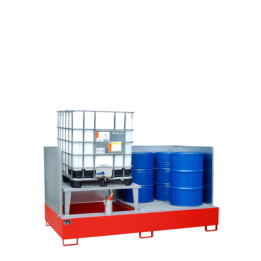 [046678] Cubeto de retención metálico con paredes y soporte elevador para trasvase - Cap.: 1000 lts. - Dim.: 2650x1460x1435h mm - acero pintado