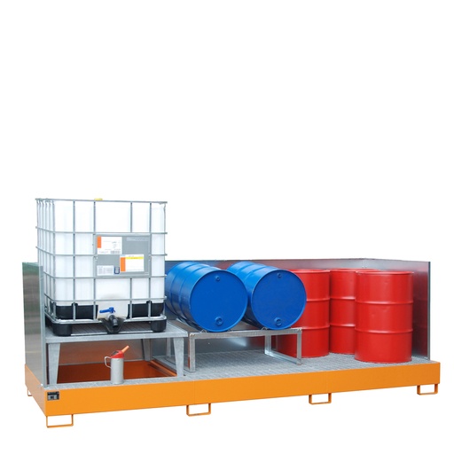 [046680] Cubeto de retención metálico con paredes y soporte elevador para trasvase - Cap.: 1000 lts. - Dim.: 3850x1460x1340h mm - acero pintado