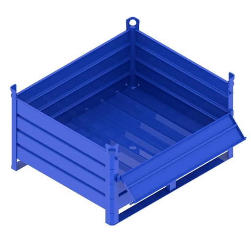 [046717] Contenedor metálico de chapa de acero con travesaños y con puerta - Dim.: 1200x1000x600h mm - Azul ral 5010
