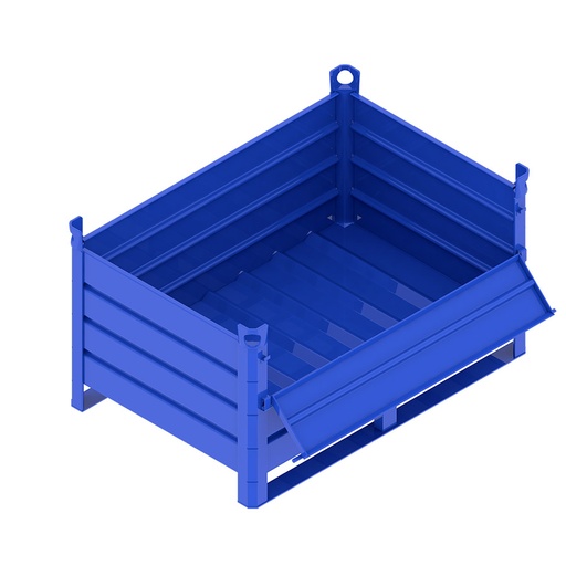 [046719] Contenedor metálico de chapa de acero con travesaños y con puerta - Dim.: 1200x800x600h mm - Azul ral 5010