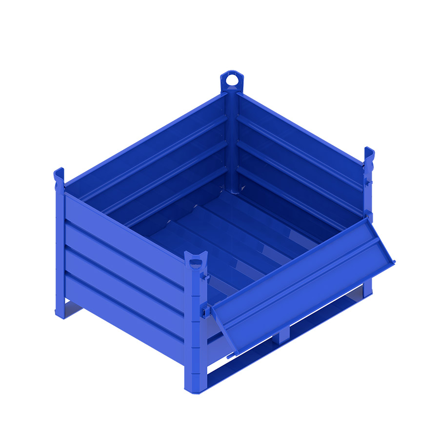 [046720] Contenedor metálico de chapa de acero con travesaños y con puerta - Dim.: 1000x800x600h mm - Azul ral 5010