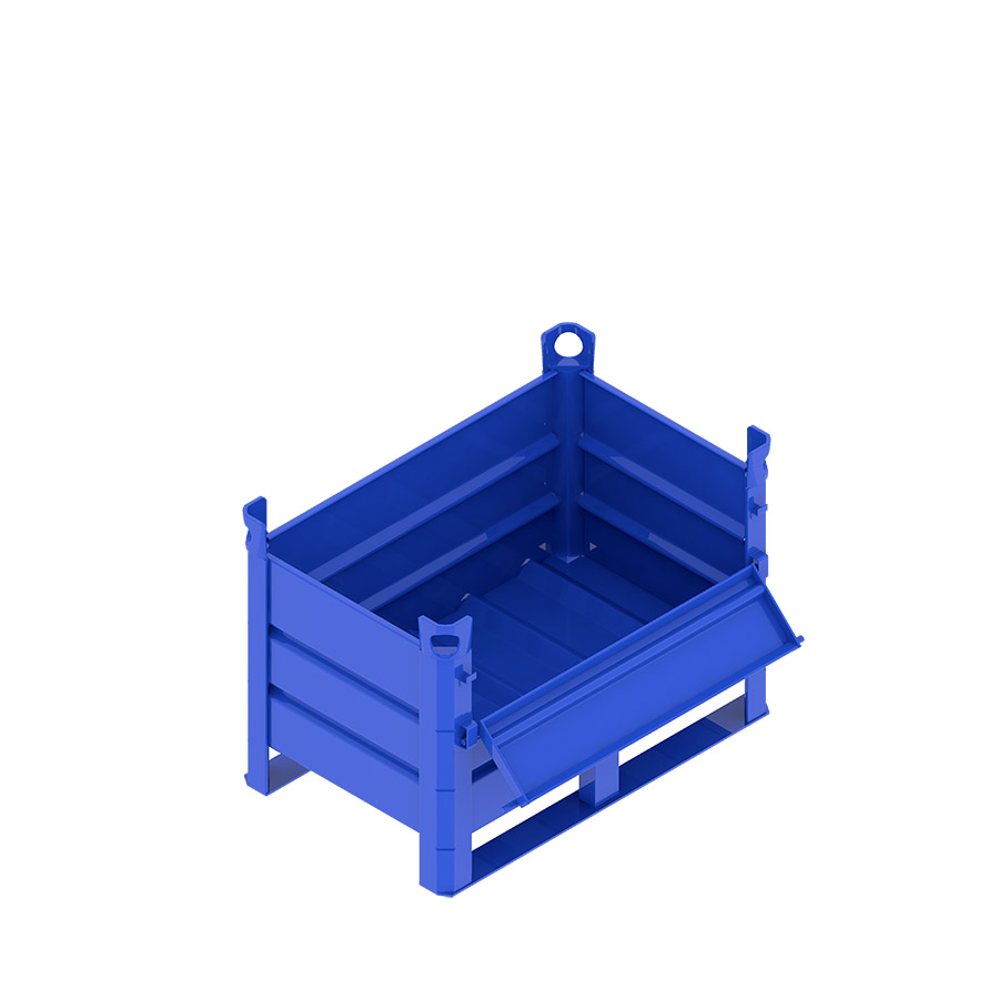 [046722] Contenedor metálico de chapa de acero con travesaños y con puerta - Dim.: 800x500x500h mm - Azul ral 5010