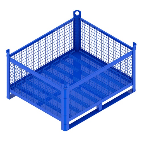 [046725] Contenedor metálico con paredes de malla de acero, travesaños y sin puerta - Dim.: 1200x1000x600h mm - Azul ral 5010