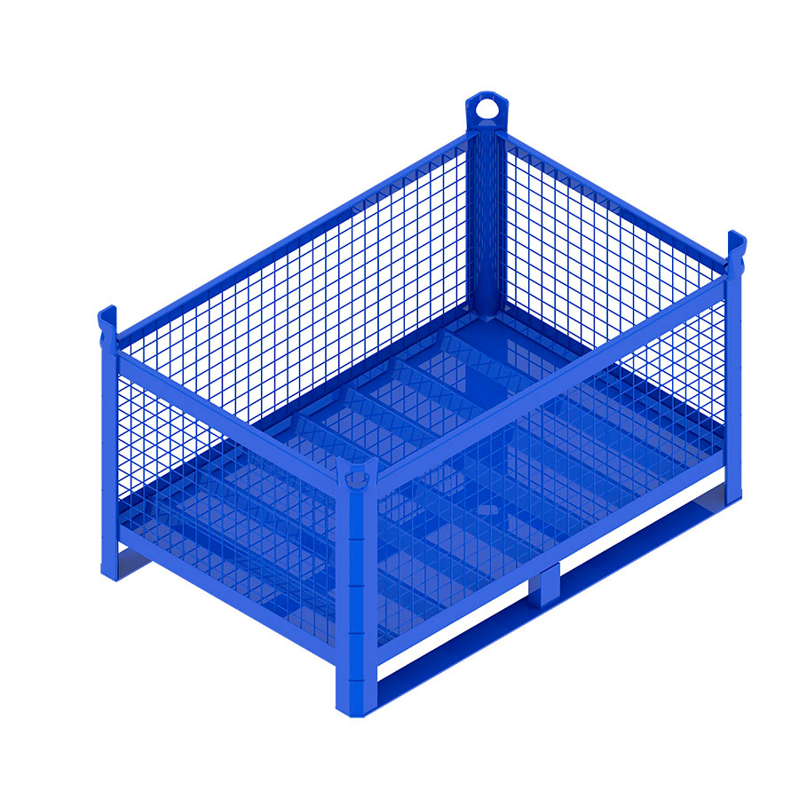 [046742] Contenedor metálico con paredes de malla de acero, travesaños y sin puerta - Dim.: 1200x800x600h mm - Azul ral 5010