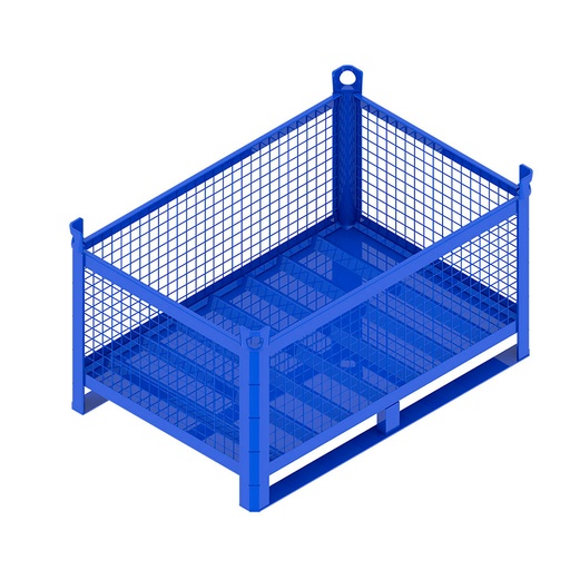 [046742] Contenedor metálico con paredes de malla de acero, travesaños y sin puerta - Dim.: 1200x800x600h mm - Azul ral 5010