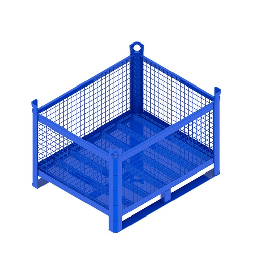 [046744] Contenedor metálico con paredes de malla de acero, travesaños y sin puerta - Dim.: 1000x800x600h mm - Azul ral 5010