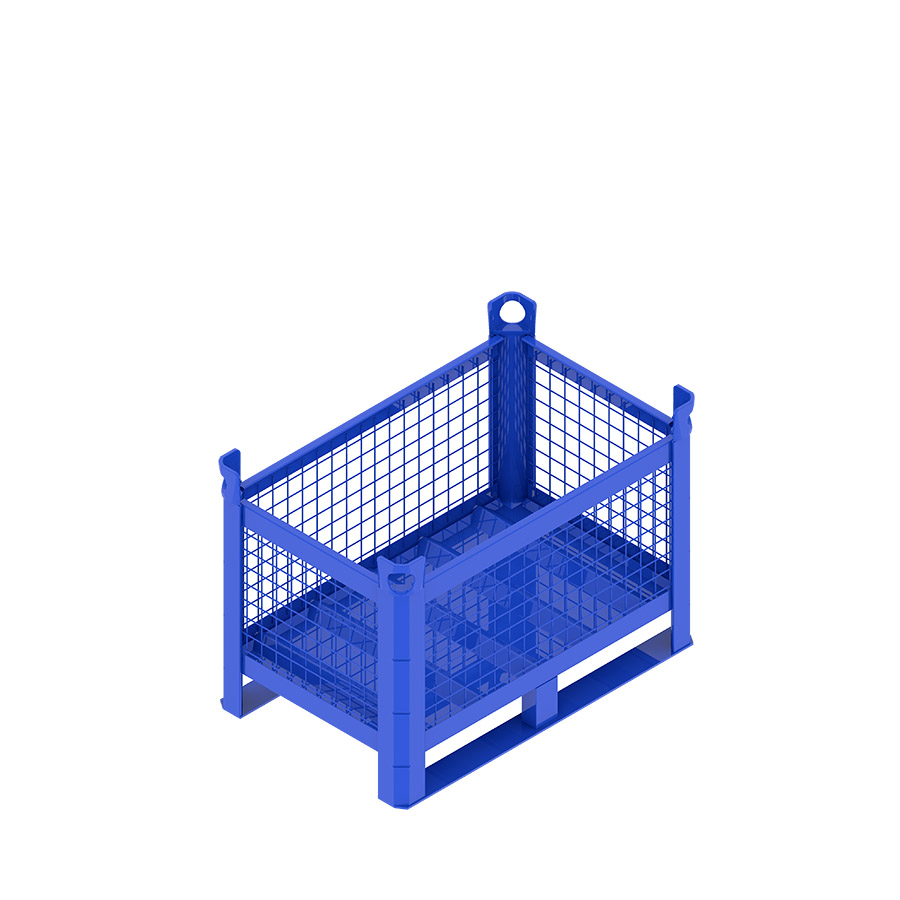 [046746] Contenedor metálico con paredes de malla de acero, travesaños y sin puerta - Dim.: 800x500x500h mm - Azul ral 5010