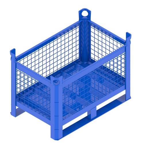 [046746] Contenedor metálico con paredes de malla de acero, travesaños y sin puerta - Dim.: 800x500x500h mm - Azul ral 5010