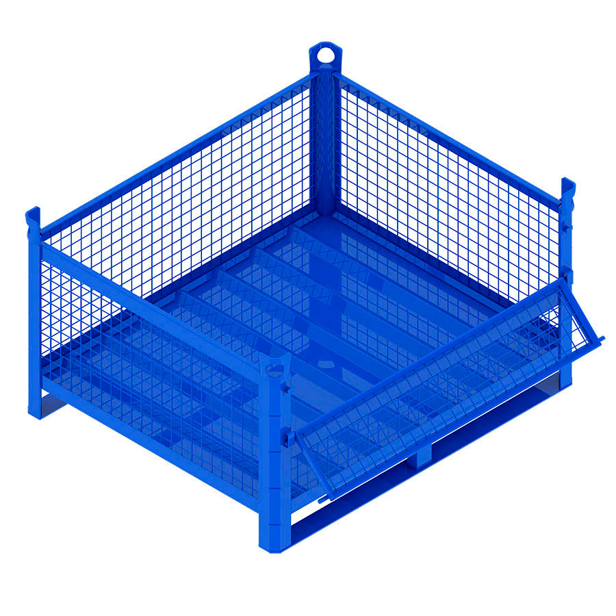 [046748] Contenedor metálico con paredes de malla de acero, travesaños y con puerta - Dim.: 1200x1000x600h mm - Azul ral 5010