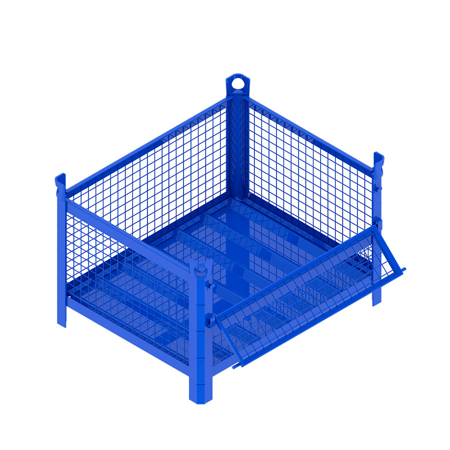 [046751] Contenedor metálico con paredes de malla de acero con puerta - Dim.: 1000x800x600h mm - Azul ral 5010