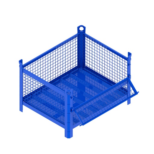 [046751] Contenedor metálico con paredes de malla de acero con puerta - Dim.: 1000x800x600h mm - Azul ral 5010