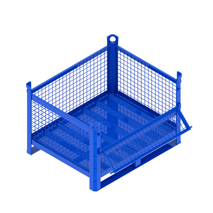 [046752] Contenedor metálico con paredes de malla de acero, travesaños y con puerta - Dim.: 1000x800x600h mm - Azul ral 5010