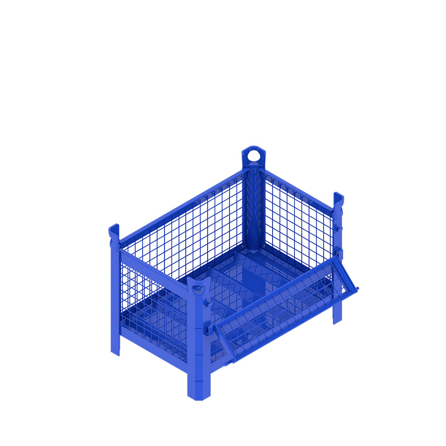 [046753] Contenedor metálico con paredes de malla de acero con puerta - Dim.: 800x500x500h mm - Azul ral 5010