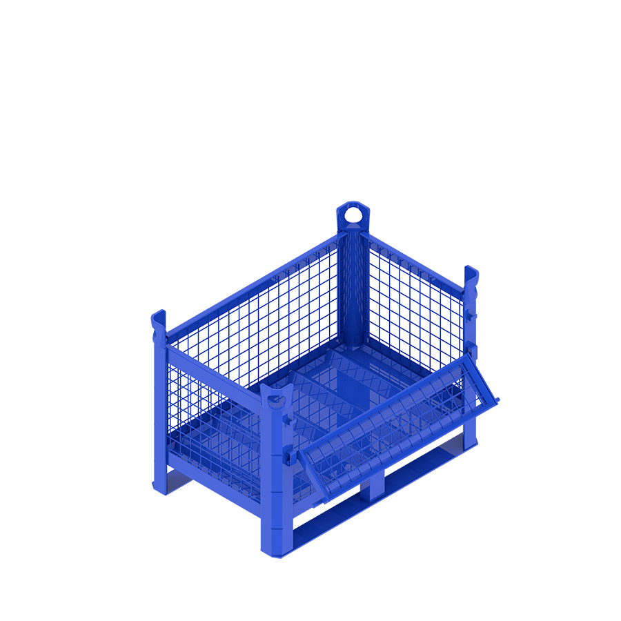 [046754] Contenedor metálico con paredes de malla de acero, travesaños y con puerta - Dim.: 800x500x500h mm - Azul ral 5010