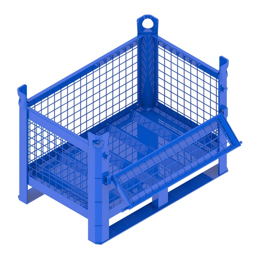 [046754] Contenedor metálico con paredes de malla de acero, travesaños y con puerta - Dim.: 800x500x500h mm - Azul ral 5010