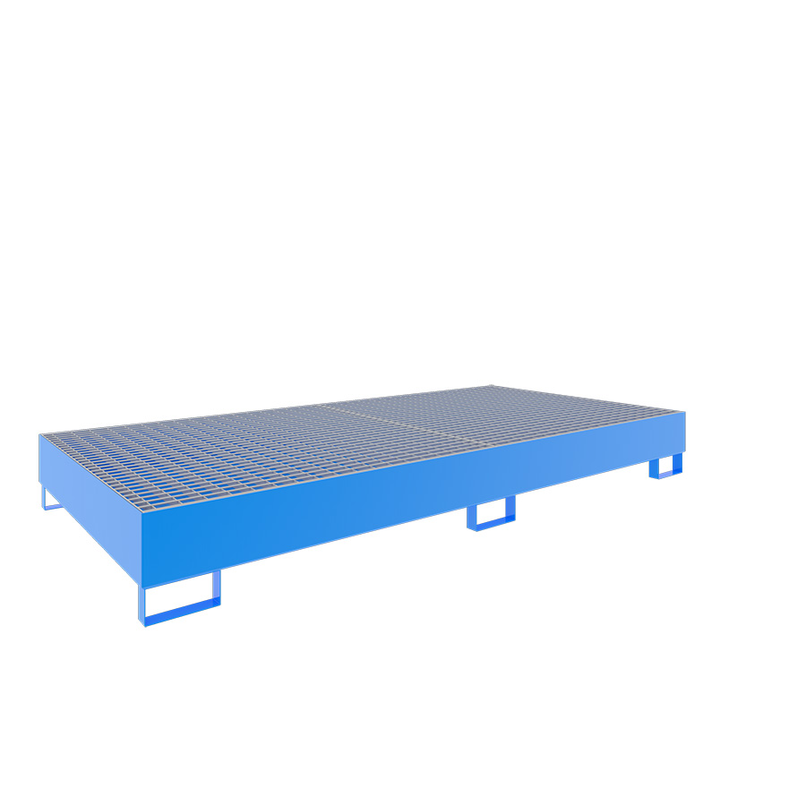 [046764] Cubeto de retención metálico con rejilla para estantería de paletización - Dim.: 2650x1300x300h mm - Cap.: 540 lts - acero pintado
