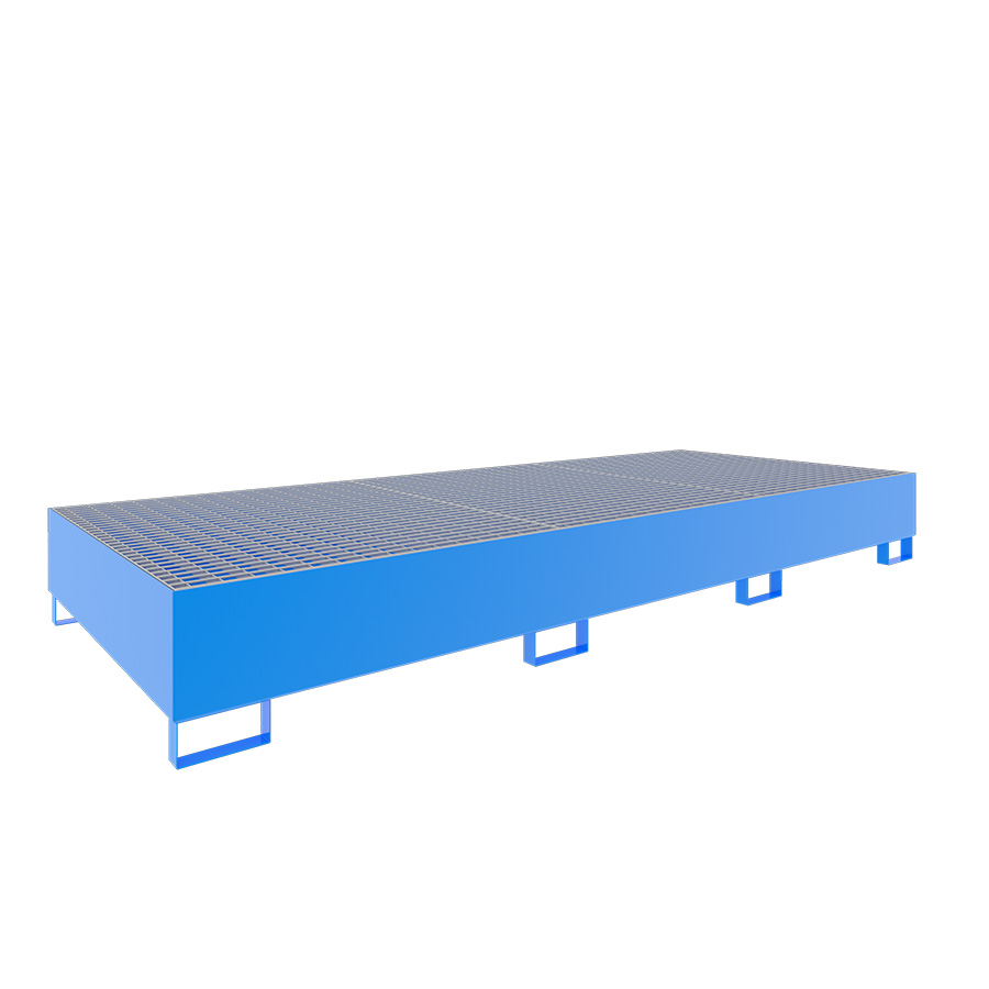 [046772] Cubeto de retención metálico con rejilla para estantería de paletización - Dim.: 3250x1300x380h mm - Cap.: 1000 lts - acero pintado