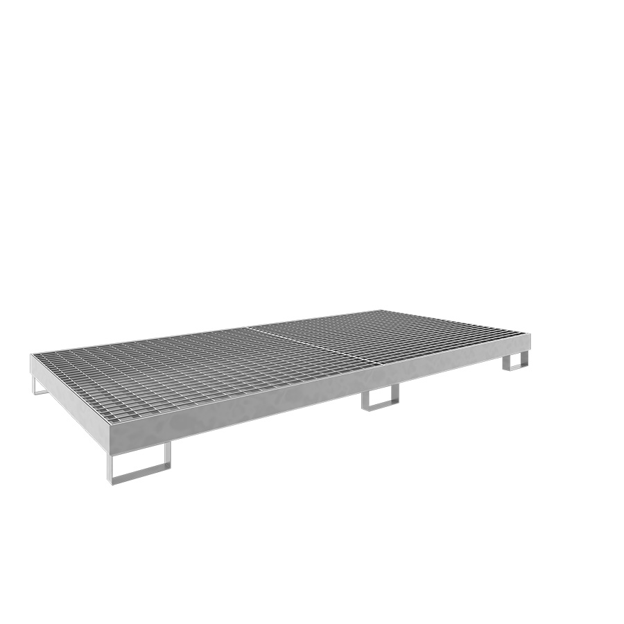 [046781] Cubeto de retención metálico con rejilla para estantería de paletización - Dim.: 2650x1300x206h mm - Cap.: 240 lts - acero galvanizado