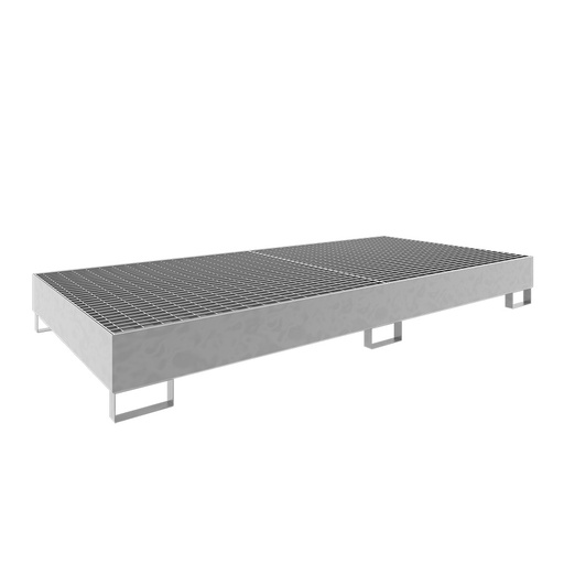 [046783] Cubeto de retención metálico con rejilla para estantería de paletización - Dim.: 2650x1300x300h mm - Cap.: 540 lts - acero galvanizado