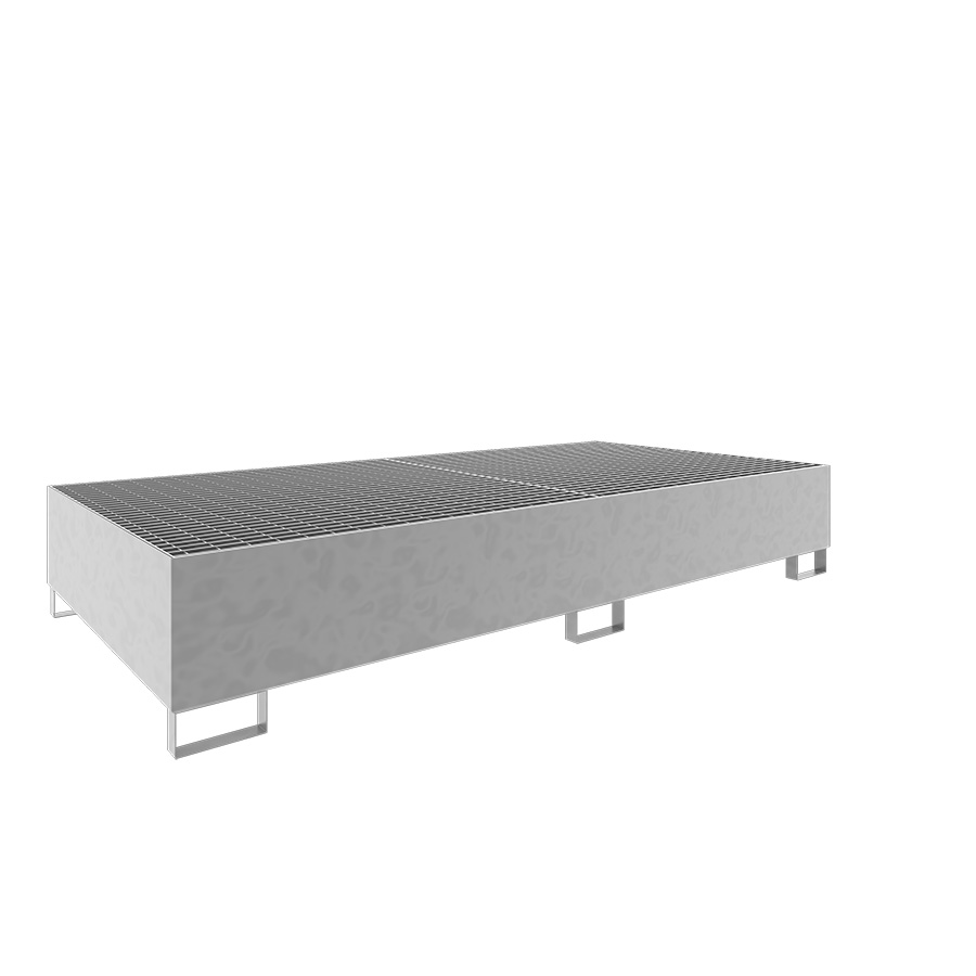 [046785] Cubeto de retención metálico con rejilla para estantería de paletización - Dim.: 2650x1300x435h mm - Cap.: 1000 lts - acero galvanizado