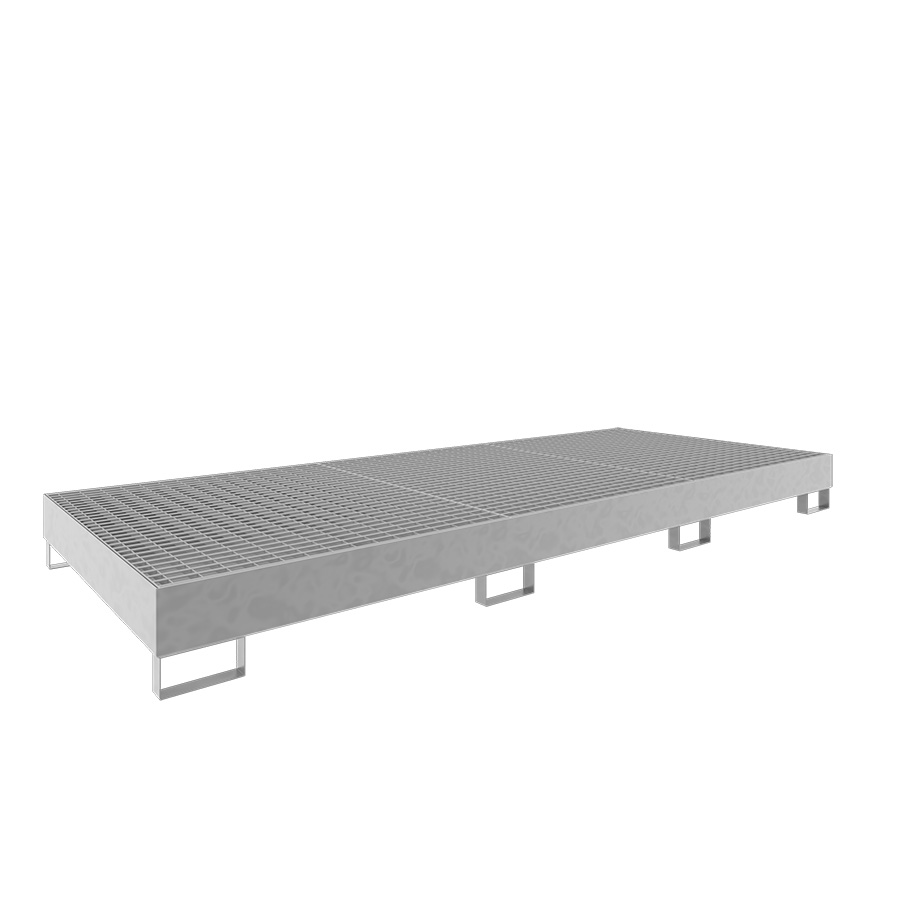 [046789] Cubeto de retención metálico con rejilla para estantería de paletización - Dim.: 3250x1300x264h mm - Cap.: 540 lts - acero galvanizado